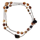 Behave® Lange ketting rosè goud kleur met bruine kralen en bont 120 cm
