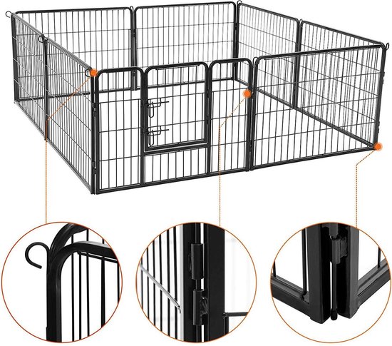 ACAZA Transformeerbare Hondenren - Dieromheining van 60 cm Hoog en 77 cm Breed - Zwart