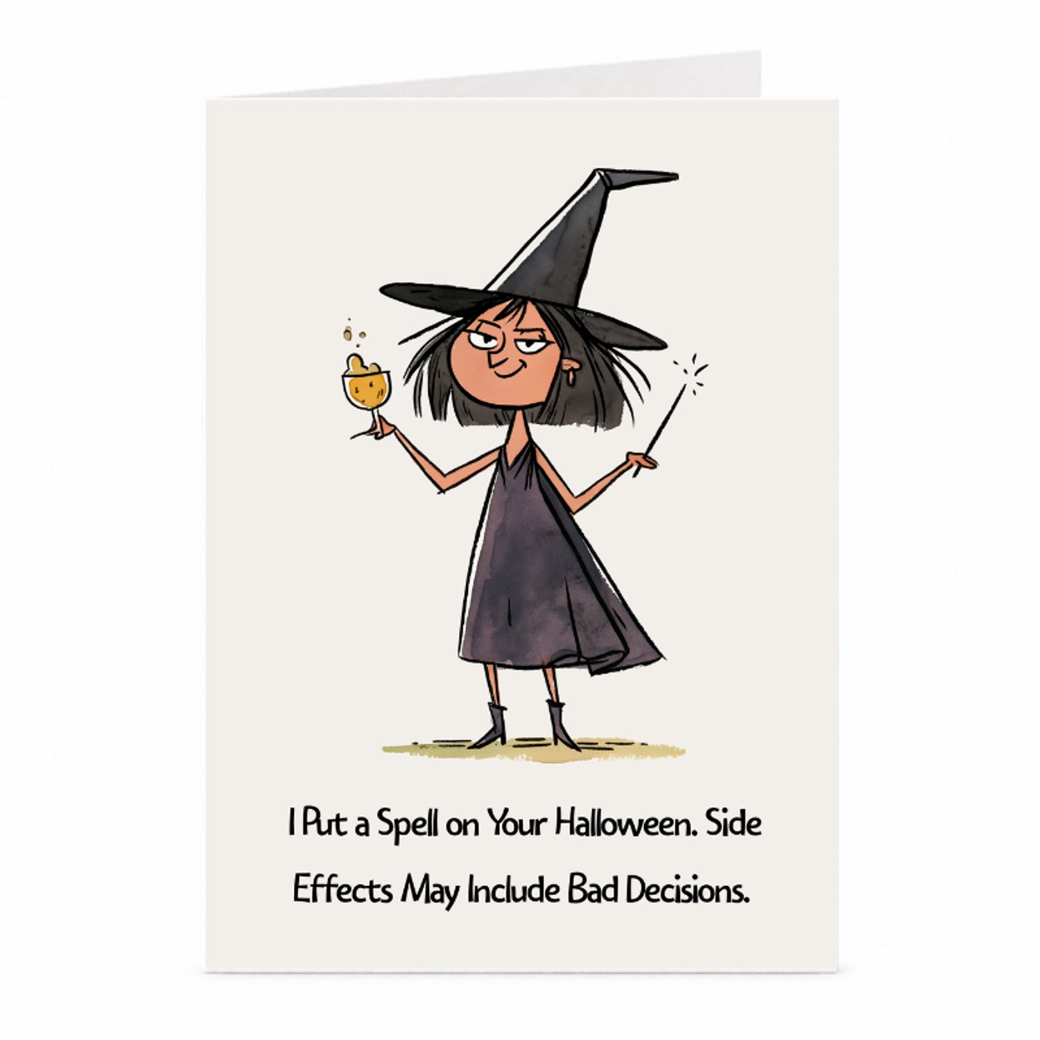 JustTheCardGuy Grappige Halloweenkaart - Heks met wijn - A6