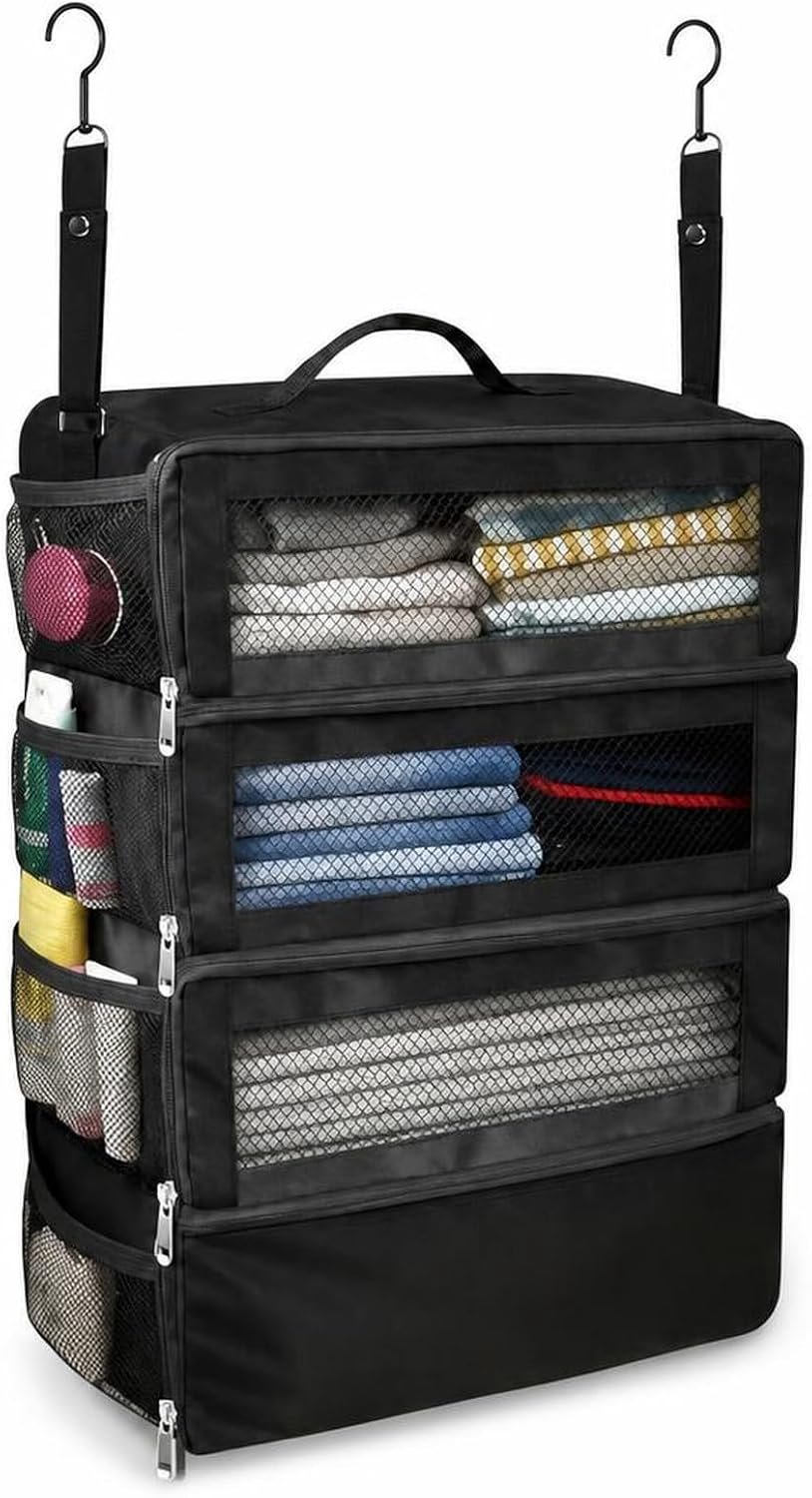 Kofferorganizers - reisorganizers - draagbare hangende reisplanken - kleine opvouwbare vakken voor handbagage – Zwart