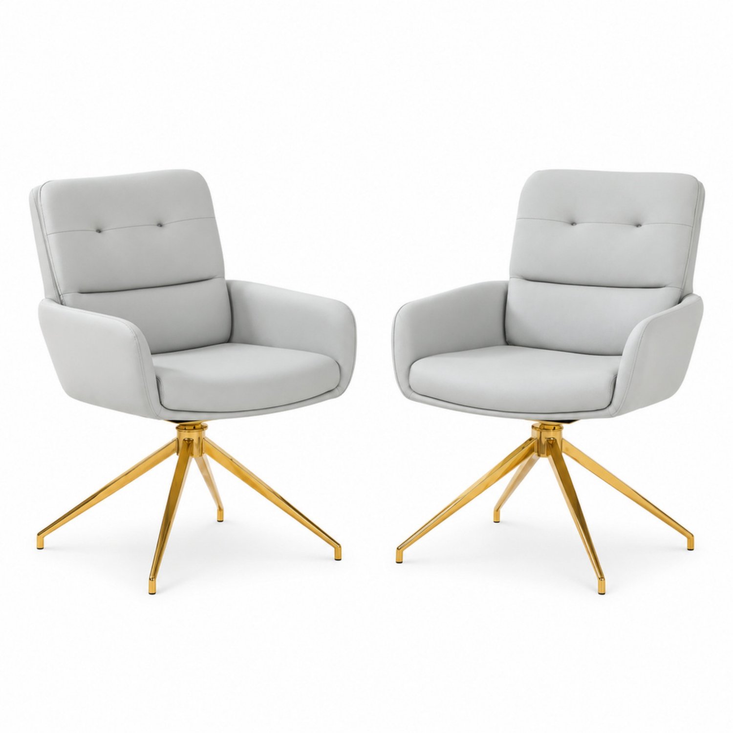 LONG DRAGON - Eetkamerstoelen - Set van 2 - Goud + Lichtgrijs - 360 graden draaibaar