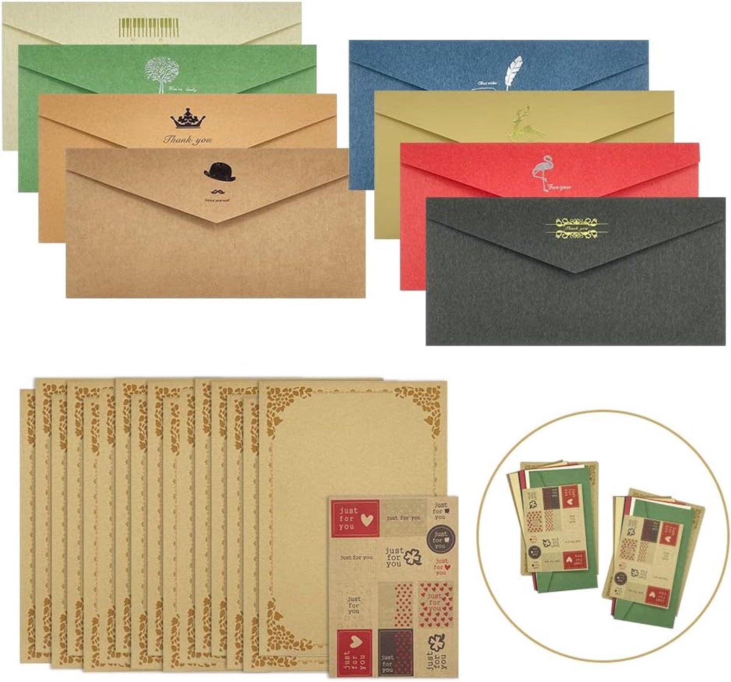 Enveloppen 11x22 cm - Vintage Kraftpapier - Set van 2 met stickers - Ideaal voor brieven - Vemera