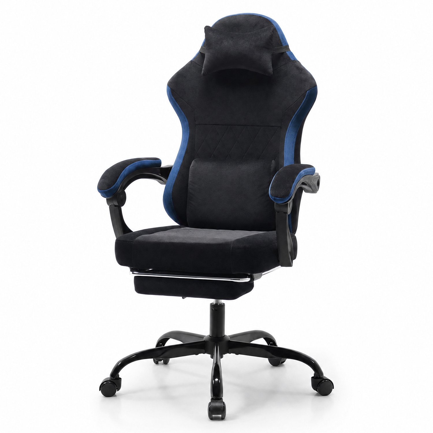 Clruro Gamingstoel - 63x58,5x120,5 cm - Ergonomisch - Voetensteun - Stof en Staal - Zwart/Blauw