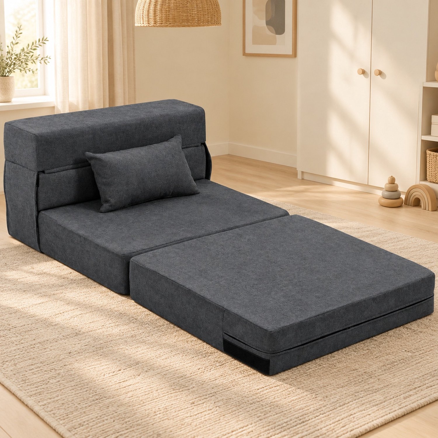 CHICFURN Chaise longue - Klapbaar 3-in-1 - Zonder armleuningen - Donkergrijs