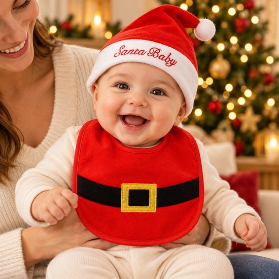 HEM Baby Kerstset Kerstman - Slabbetje en Kerstmuts - Rood en Wit - 2-delig — afbeelding 5