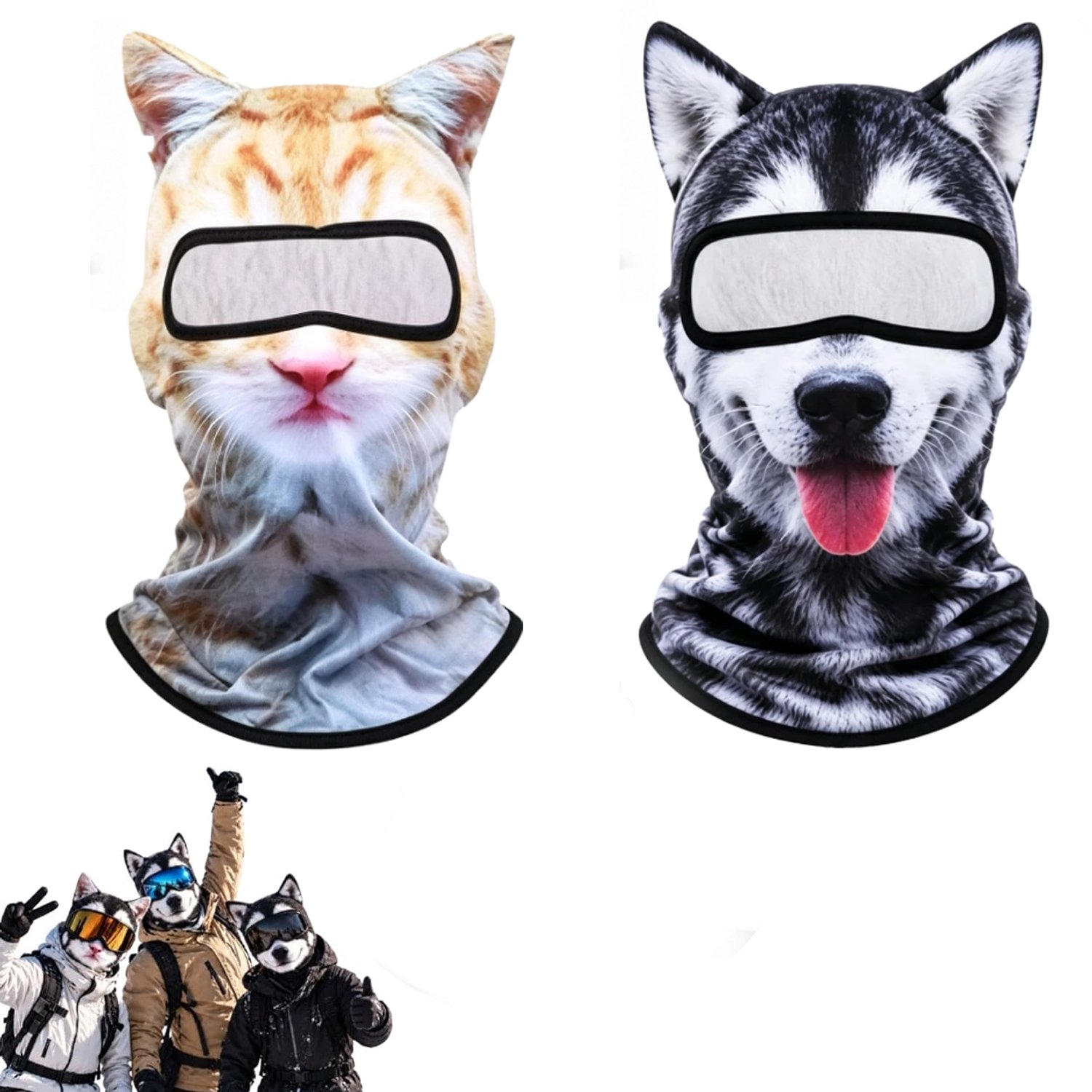 Stijl-C 2 Stuks Dieren Ski Gezichtsmasker Grappige 3D Kat & Hond met Oren Winddicht Winter Hoofdmasker met Volledige Gezicht & Nek Bedekking Unisex Eén voor Volwassenen Geschikt voor Snowboarden Buitensport Halloween Feesten Cyslmuk® Stijl-a