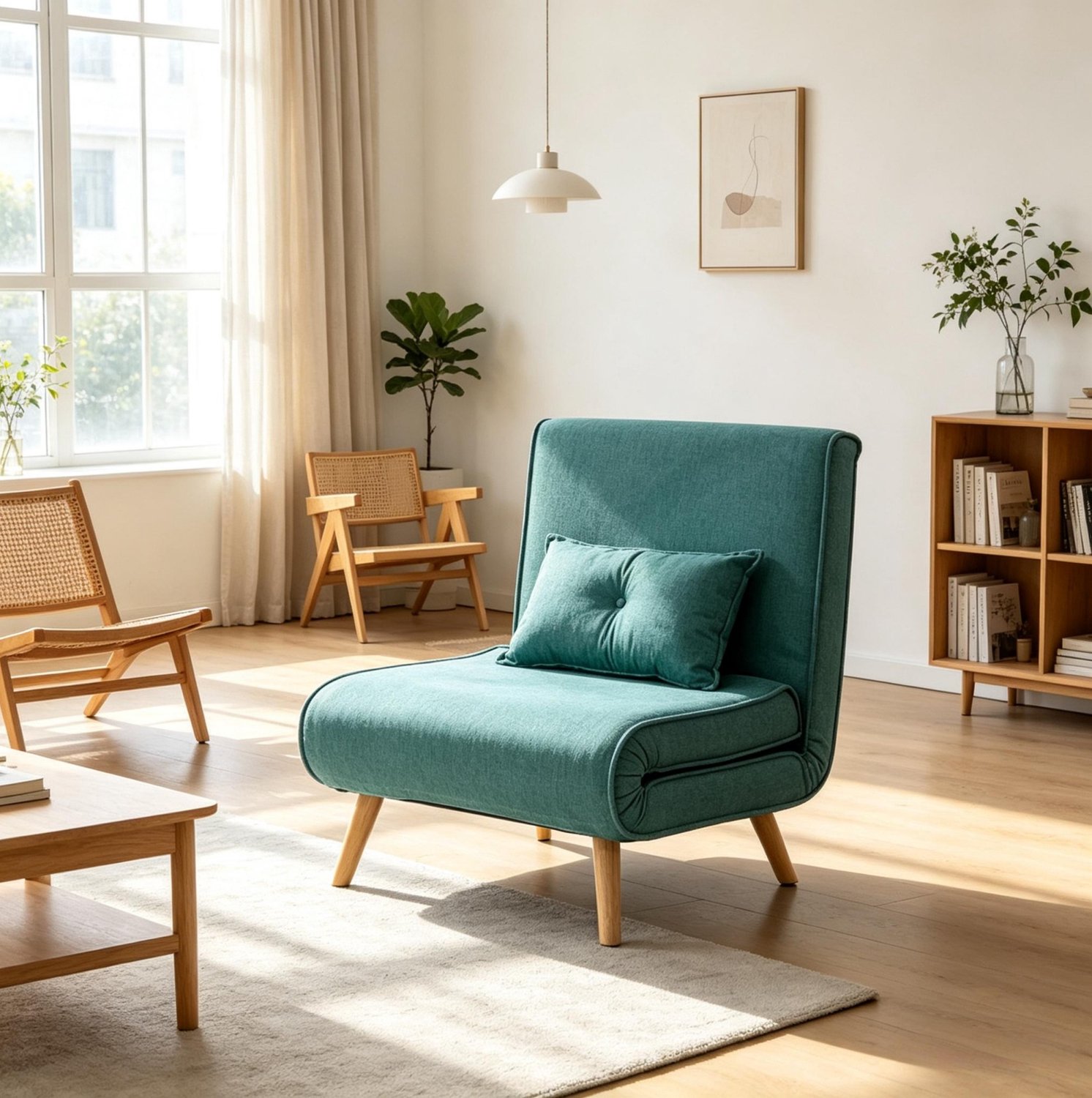 STILVORA Fauteuil 80x190 cm – 3-In-1 Clic-Clac Slaapfauteuil – 5-Voudig Verstelbare Rugleuning – Met Kussen – Stof – Groen – Zonder Matras