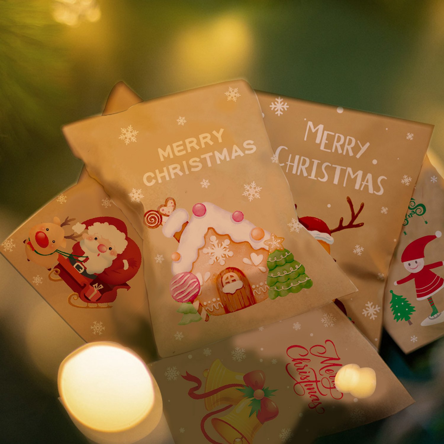Kerstcadeauzakjes - 24 Stuks - Papieren zakjes - Kerstzakjes - Papieren Tassen - DIY Adventskalender - Kleine cadeautasjes - Mini Kerstgiftzakjes met Stickers - Snoepzakjes voor koekjes, bonbons, chocolade en andere feestartikelen - 11 x 7,7 cm – foto 2