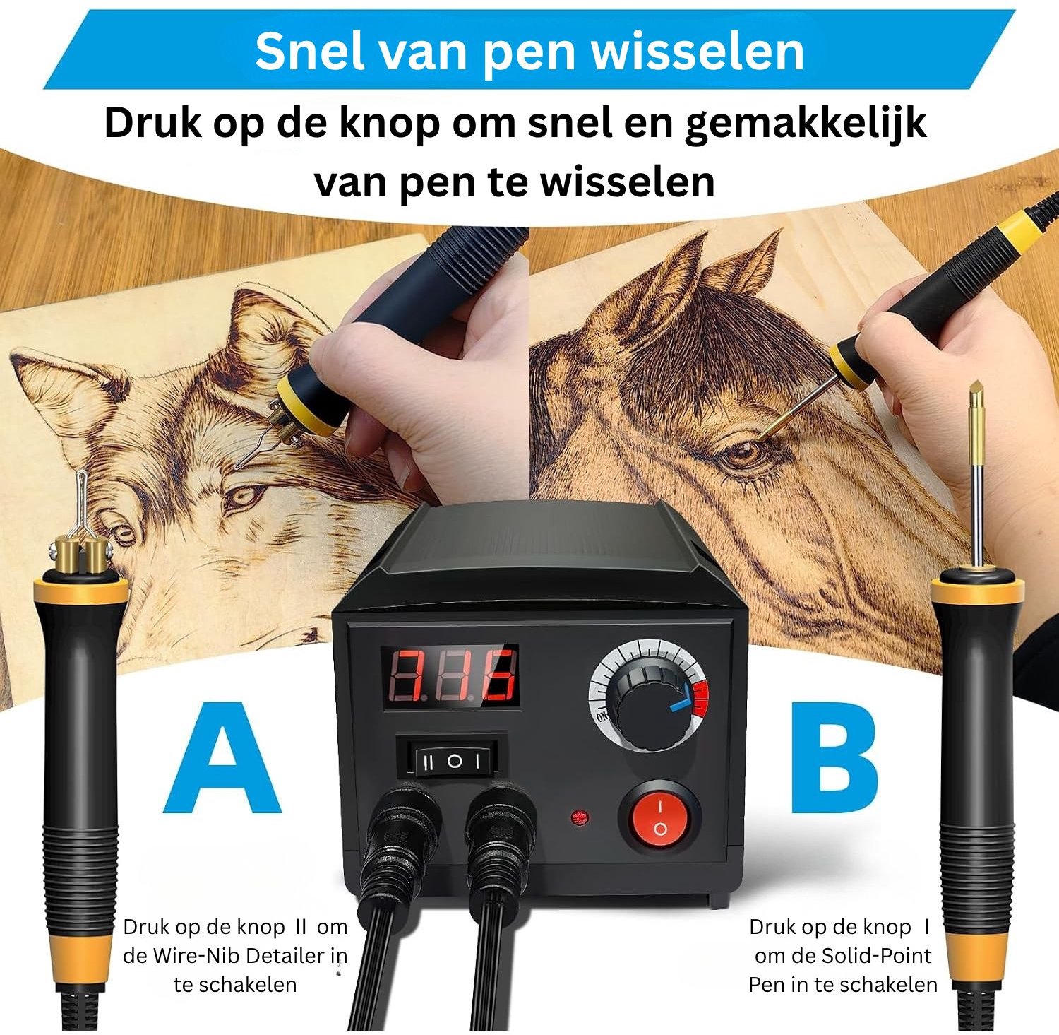 Houtbrander Set - Pyrografie voor Hobby - Soldeerbout - Zwart