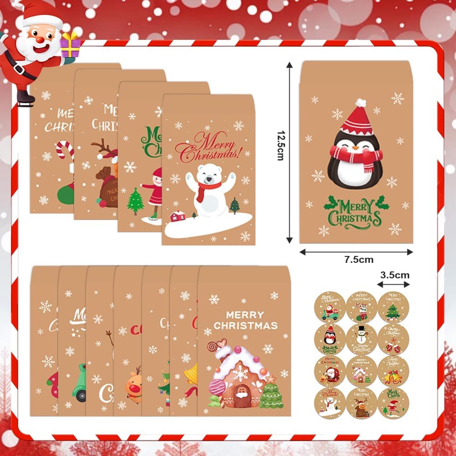 Kerstcadeauzakjes - 48 Stuks - Papieren zakjes - Kerstzakjes - Papieren Tassen - DIY Adventskalender - Kleine cadeautasjes - Mini Kerstgiftzakjes met Stickers - Snoepzakjes voor koekjes, bonbons, chocolade en andere feestartikelen - 11 x 7,7 cm – foto 4