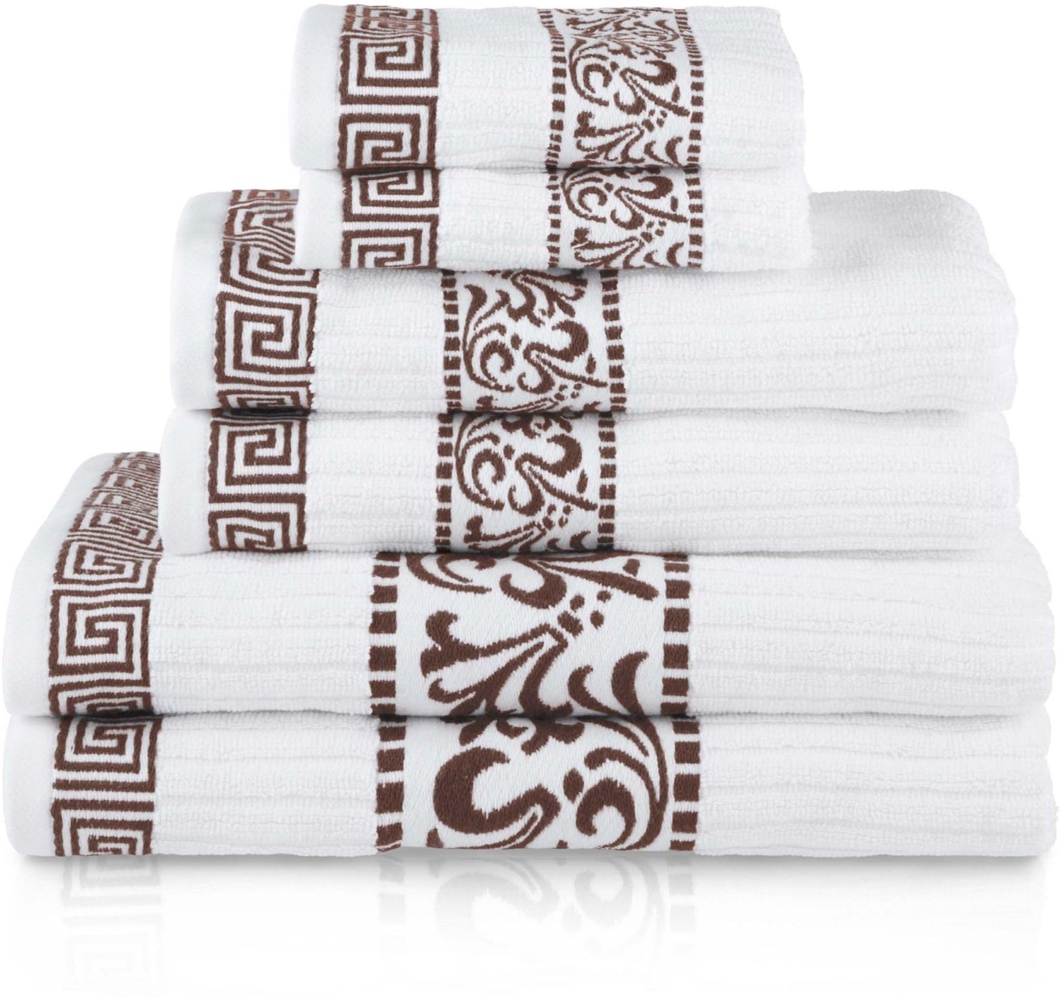 6-delige Katoenen Handdoek Set met Grieks Patroon