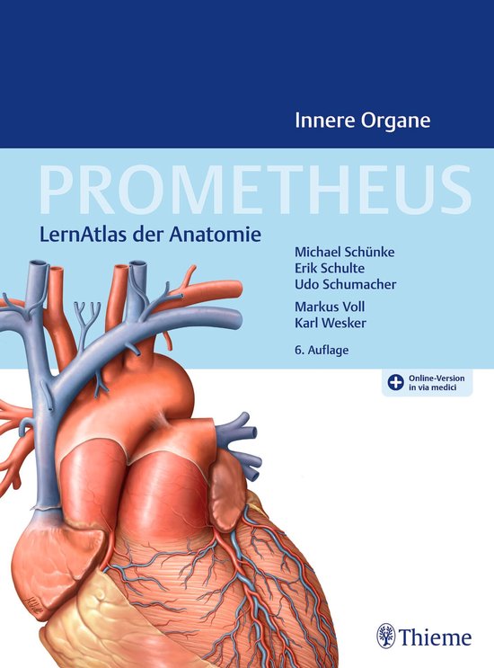 Studieatlas anatomie Prometheus Innere Organe, 6e editie, met een gedetailleerde illustratie van een menselijk hart.