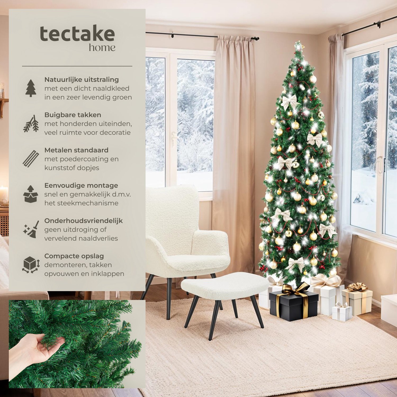 tectake® Kunstkerstboom - Levensecht met flexibele takken - Volumineus - Stabiel en eenvoudig te monteren - Kunstkerstboom als kerstversiering - groen – 736 takken - 180cm – foto 2