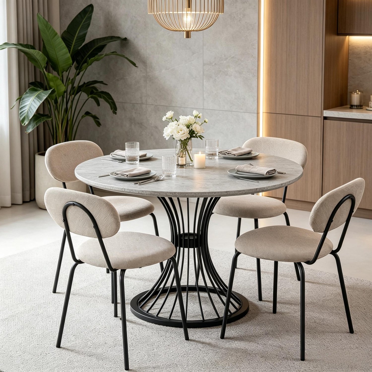 MIVRAY Eetkamerstoel Set Van 4 - Stapelbaar - Stof - Wit Beige