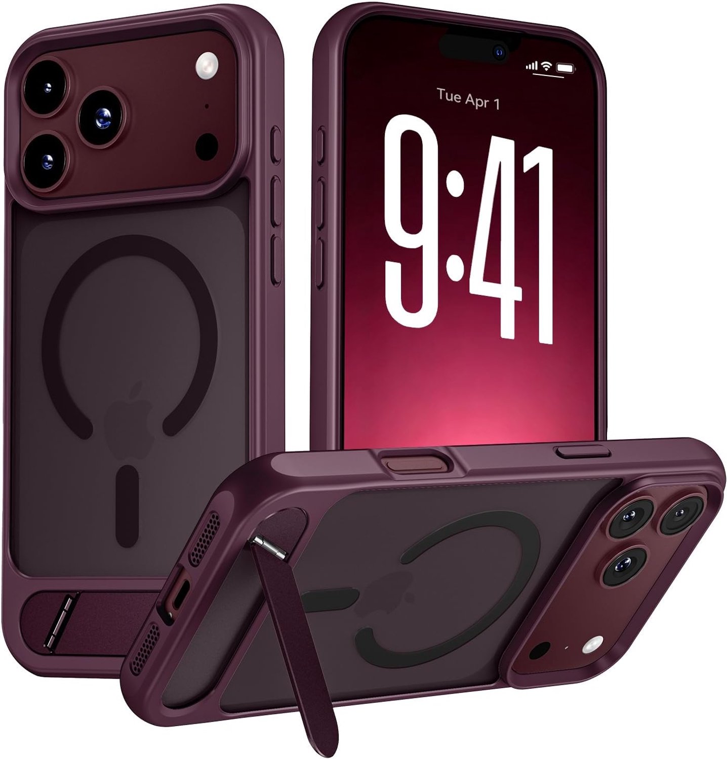Zandarix Hoesje Geschikt voor Apple iPhone 18 Pro Max - Back Cover Hoesje - Titanium Kickstand - Geschikt voor Mag - Schokbestendig - Doorschijnend - Bordeaux