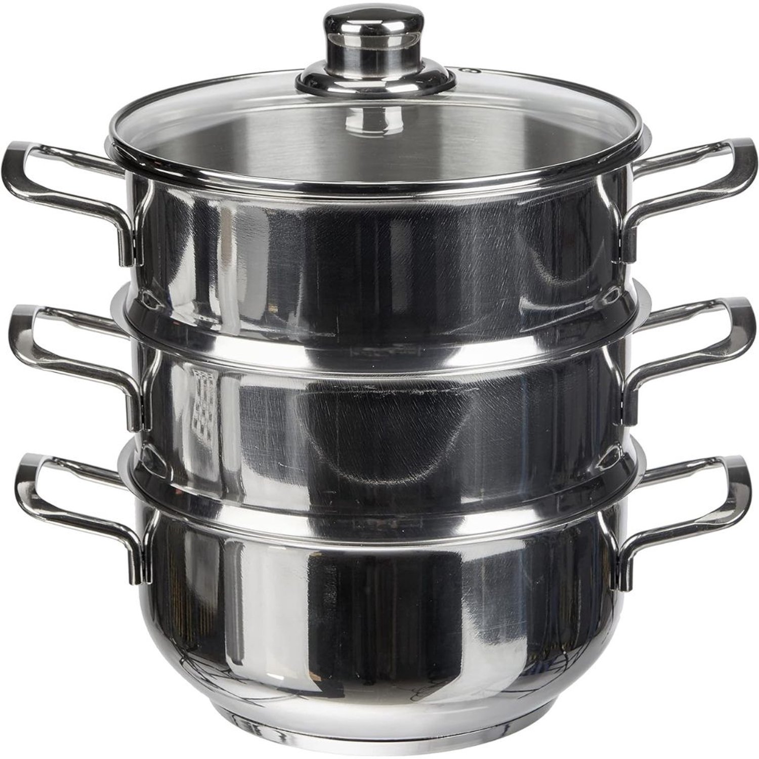 Stoompan - Stoommandje - Stoofpan met Deksel - 3 Laags - Zilver met Zwart