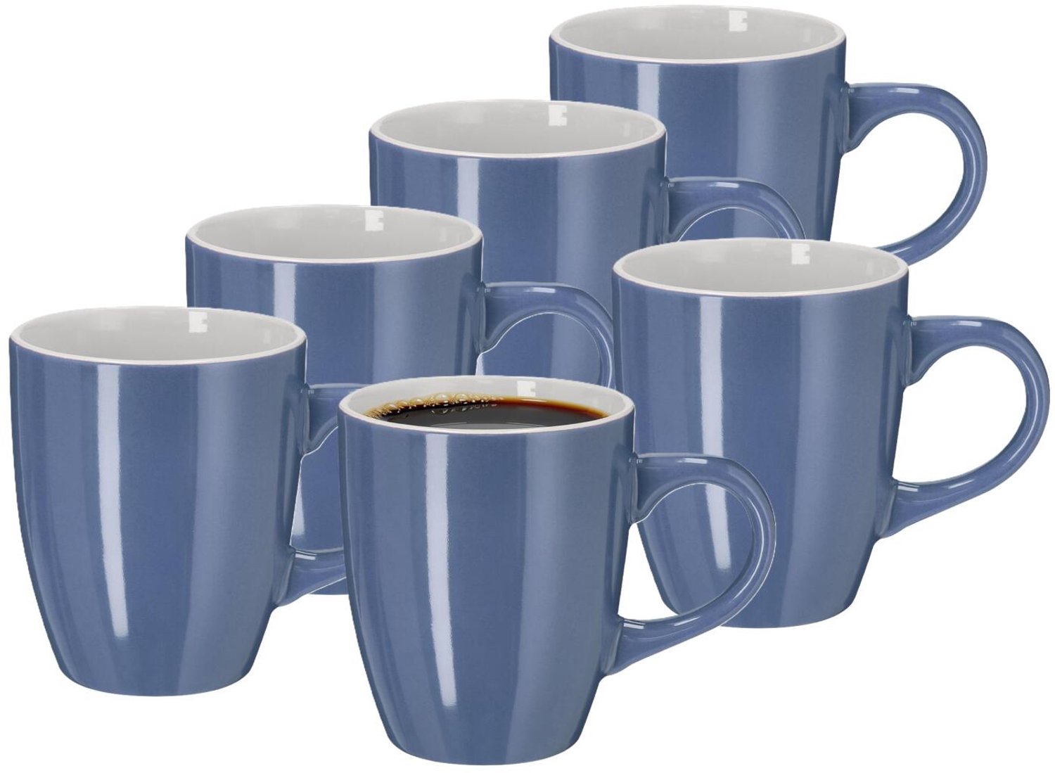 Bellatio Design Koffiekopjes Magic Glaze - 6x stuks - Keramiek - blauw - 350 ml - 8 x 10 cm - mokken - bekers