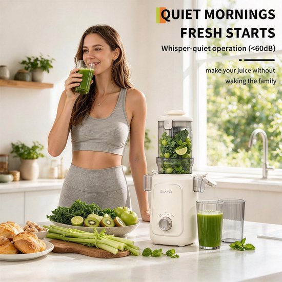 Slowjuicer Koudpers - XXL Vulopening - Rendement tot 98% - BPA Vrij - Stil & Eenvoudig te Reinigen - Wit van Danky — afbeelding 5