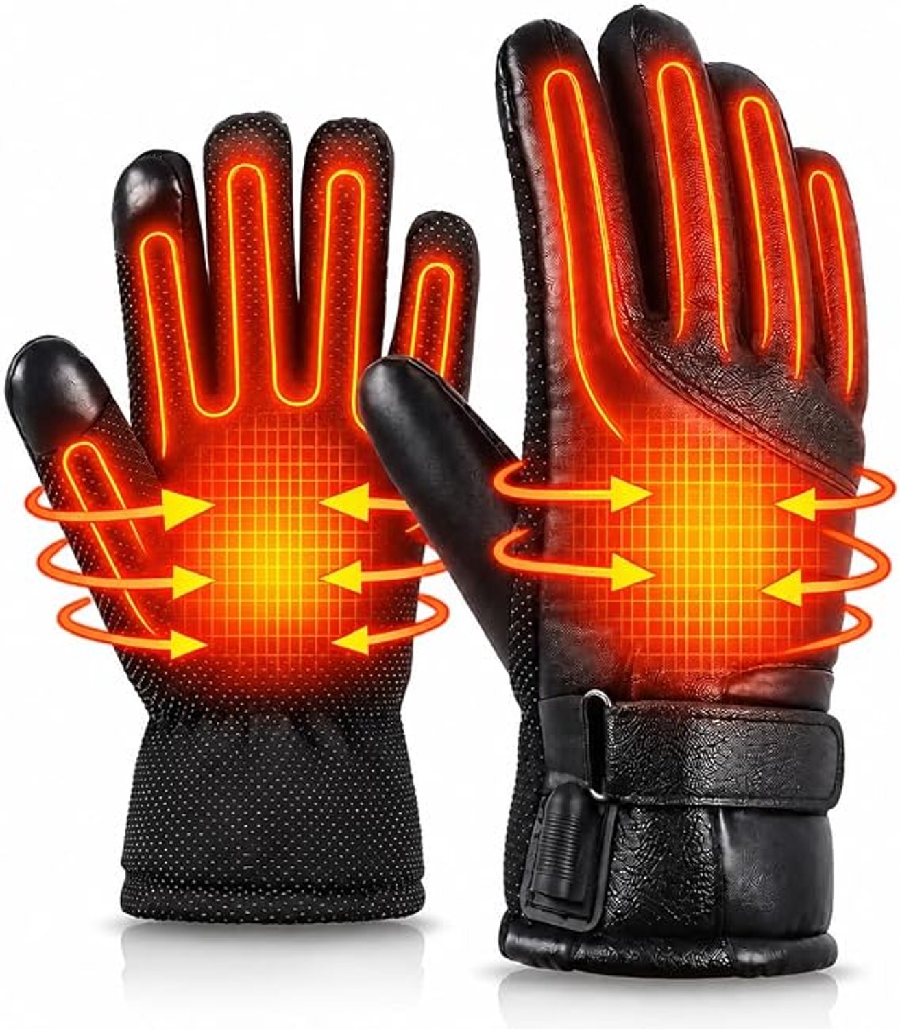 Ryoudavell Verwarmende Handschoenen USB Unisex One Warmtestanden met Touchscreen Duim en Wijsvinger Winddicht Spetterbestendig Anti-Slip Verstelbare Pols voor Motor Fiets Ski Vissen Buiten Powerbank Niet Inbegrepen Zwart