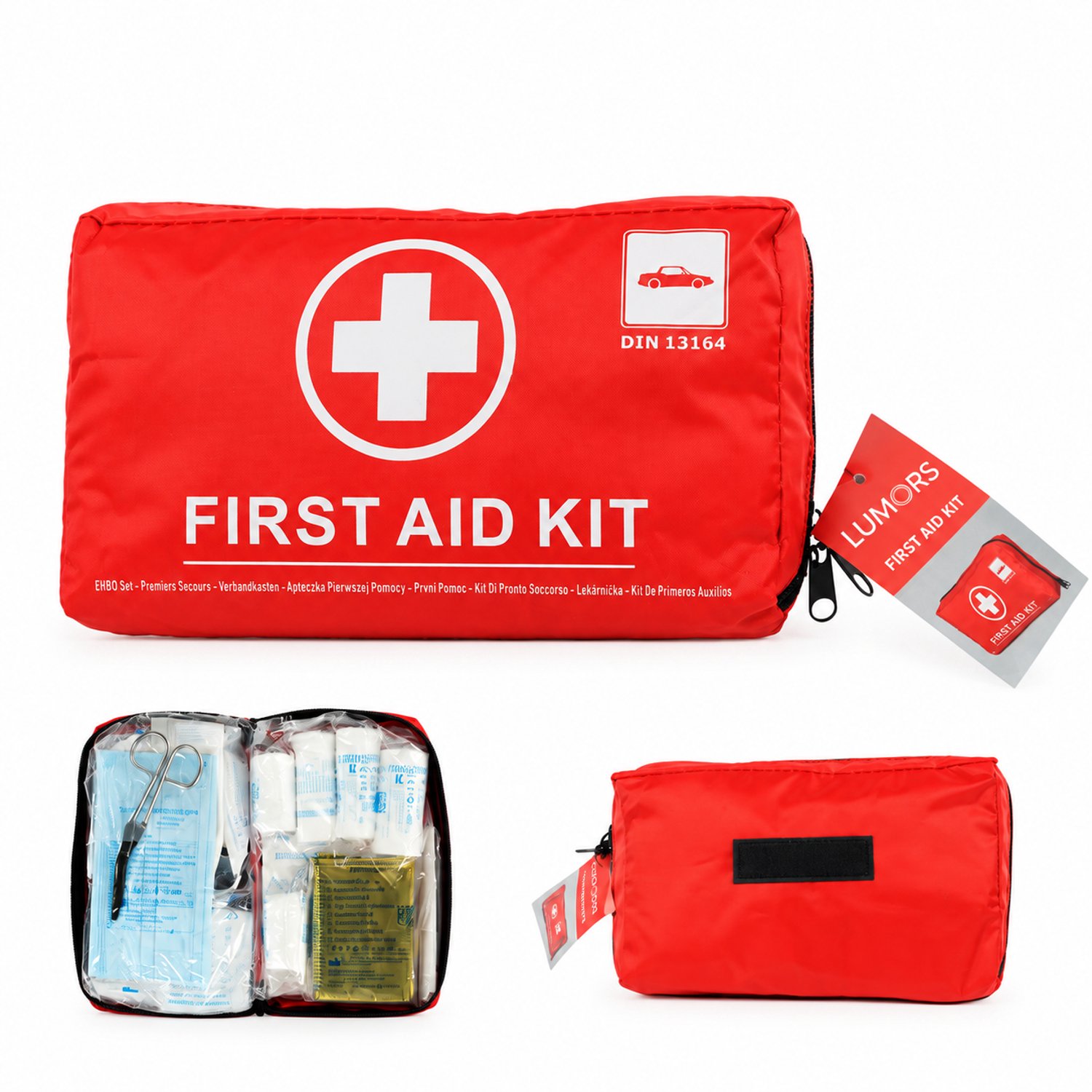 Lumors 41 delige EHBO-tas EHBO kit 41 delig reisset - first-eerste hulp auto reis set - verbandtas - autoverbandset - first aid kit tas - compact reiskit - EHBO doos - auto verbanddoos - Verbandtas auto - EHBO set - verbandtrommel - autoverbanddoos