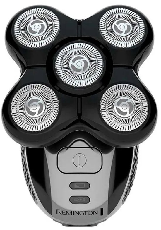 Remington RX5 scheerapparaat voor het hoofd, met vijf zilverkleurige roterende scheerkoppen op een zwarte behuizing.
