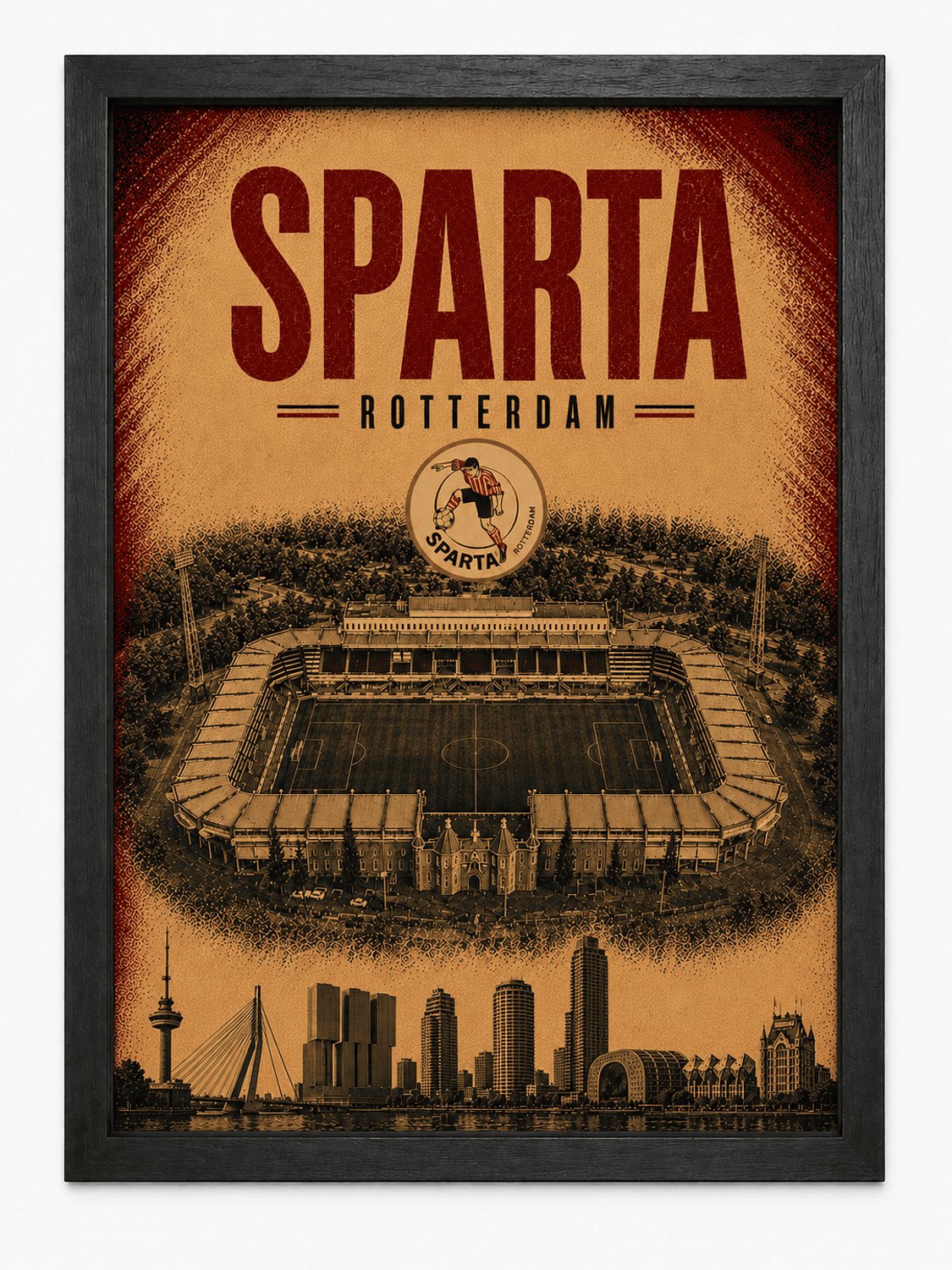 Joshimo Sparta Rotterdam Poster | Het Kasteel Vintage Art Print | Retro Voetbal Poster | Inclusief Zwarte A3 Lijst
