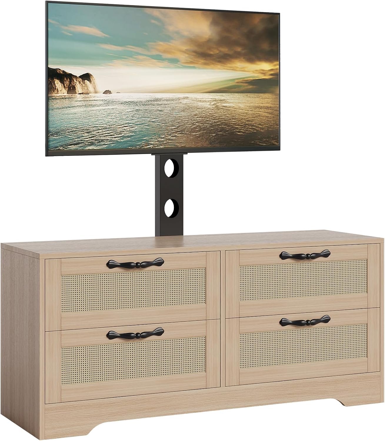 Triumpunpre TV Meubel - TV Kast met TV Standaard Verstelbare Montage - et 4 Laden en Rieten Deuren 110x35x50 cm - Houtkleur