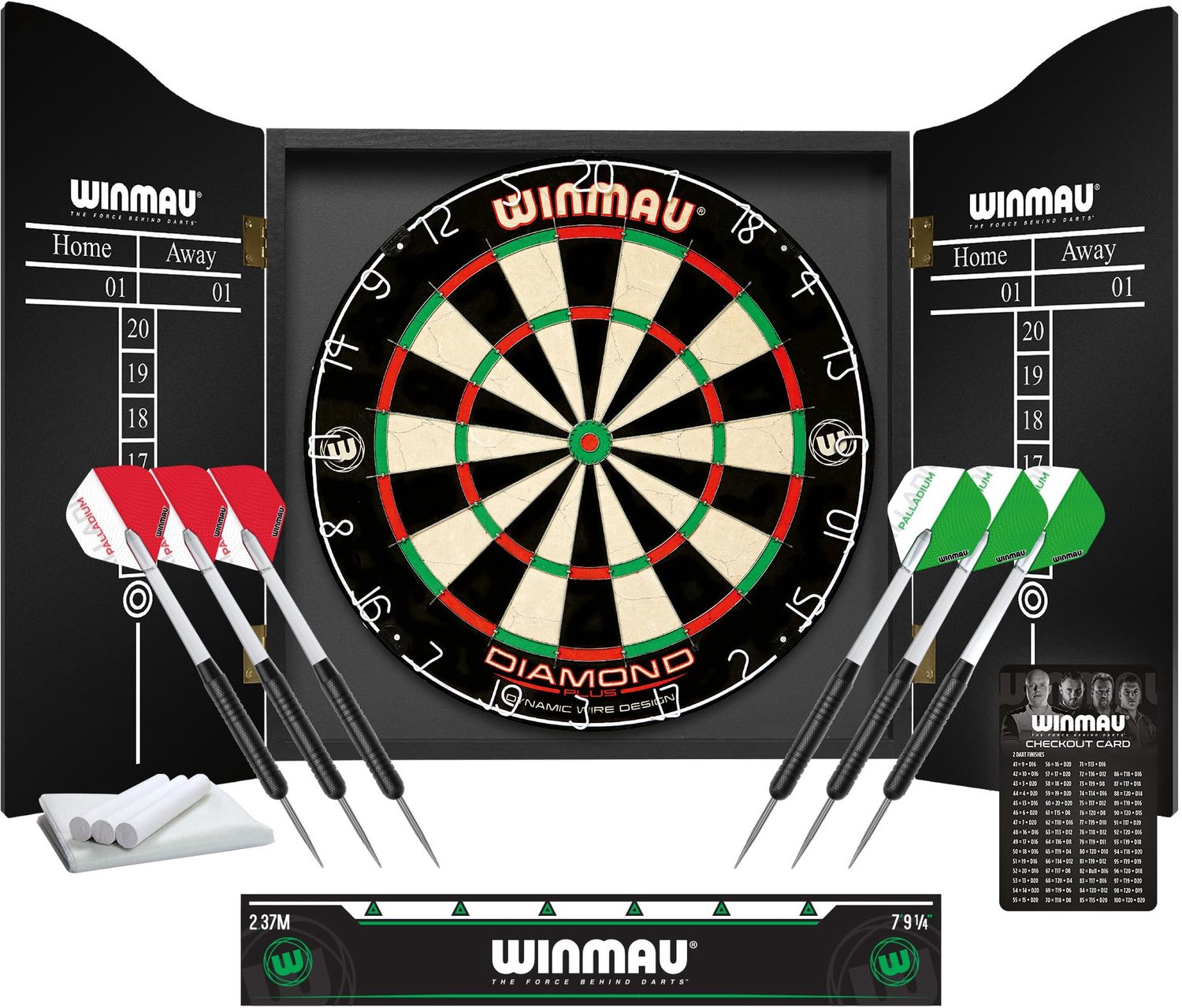 Dartbord Set met Dartkabinet - Sisal Dartbord met 6 Dartpijlen - Inclusief Scorebord - Zwarte Houten Look