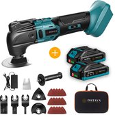 Instava Accu Multitool 18V – Oscillerende Multitool Set met 2 Accu’s – 7 Opzetstukken – 15 Schuurvellen – Makita 18V LXT Compatibel