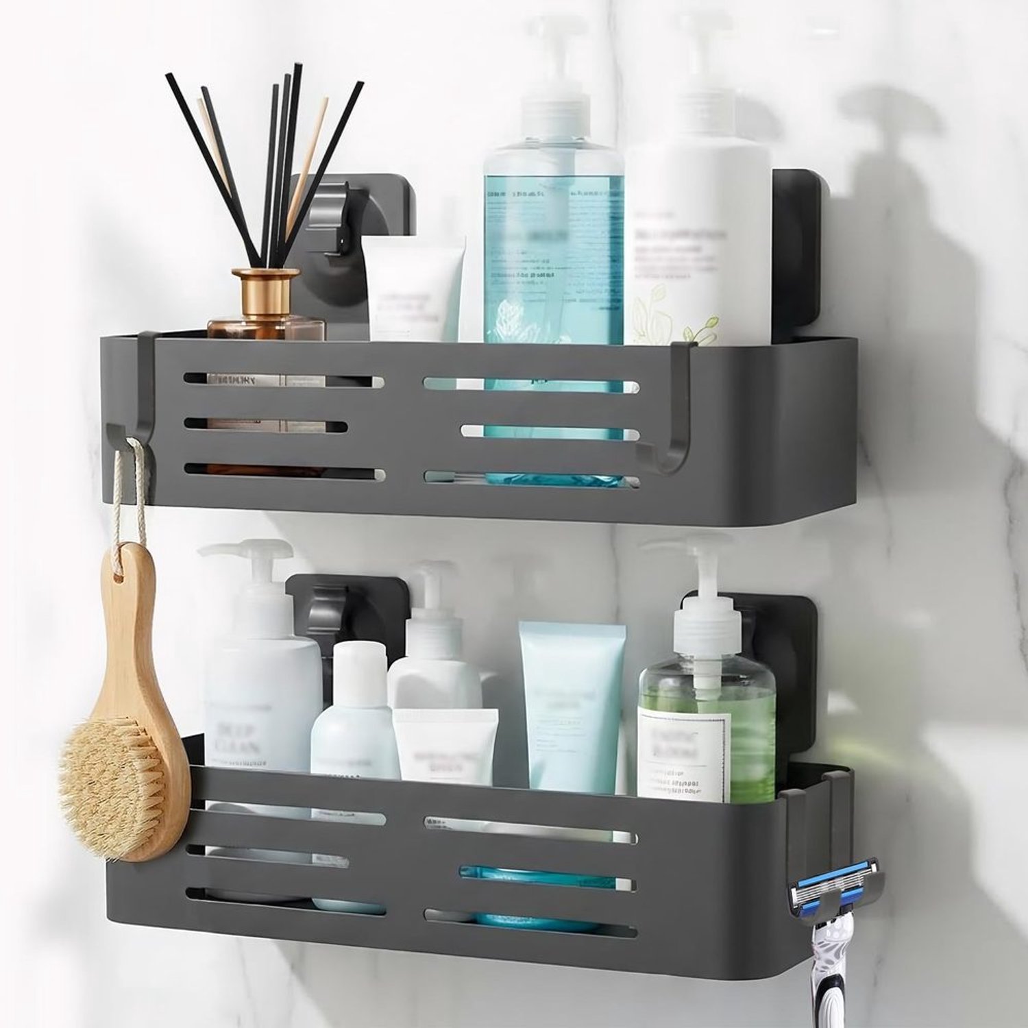 Badkamer Plank zonder Boren - Organizer met Verwijderbare Haakjes
