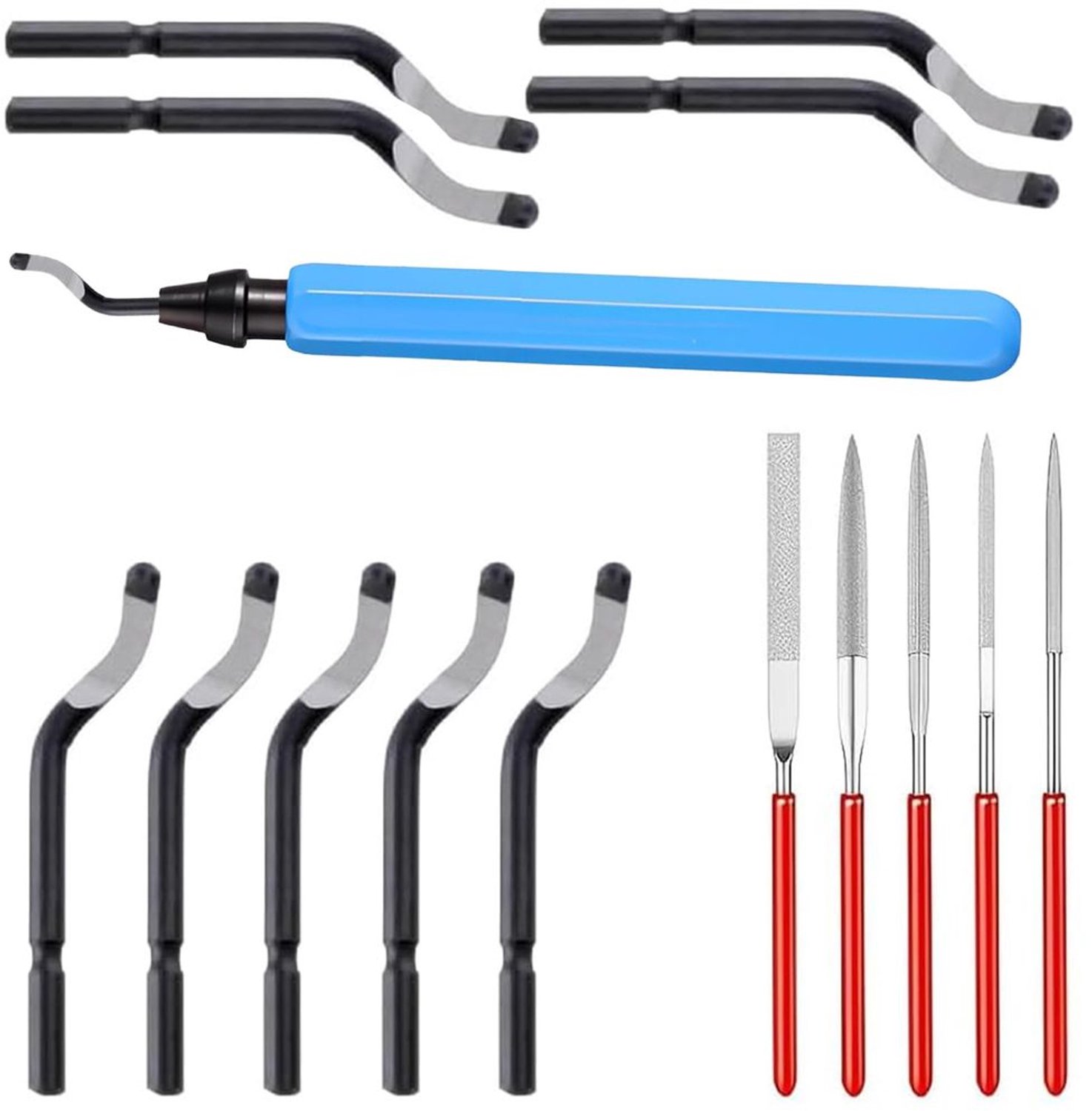 Deburring Tool Light Blue - Handdeburrer met 10 Vervangbladen en 5 Diamantvijlen