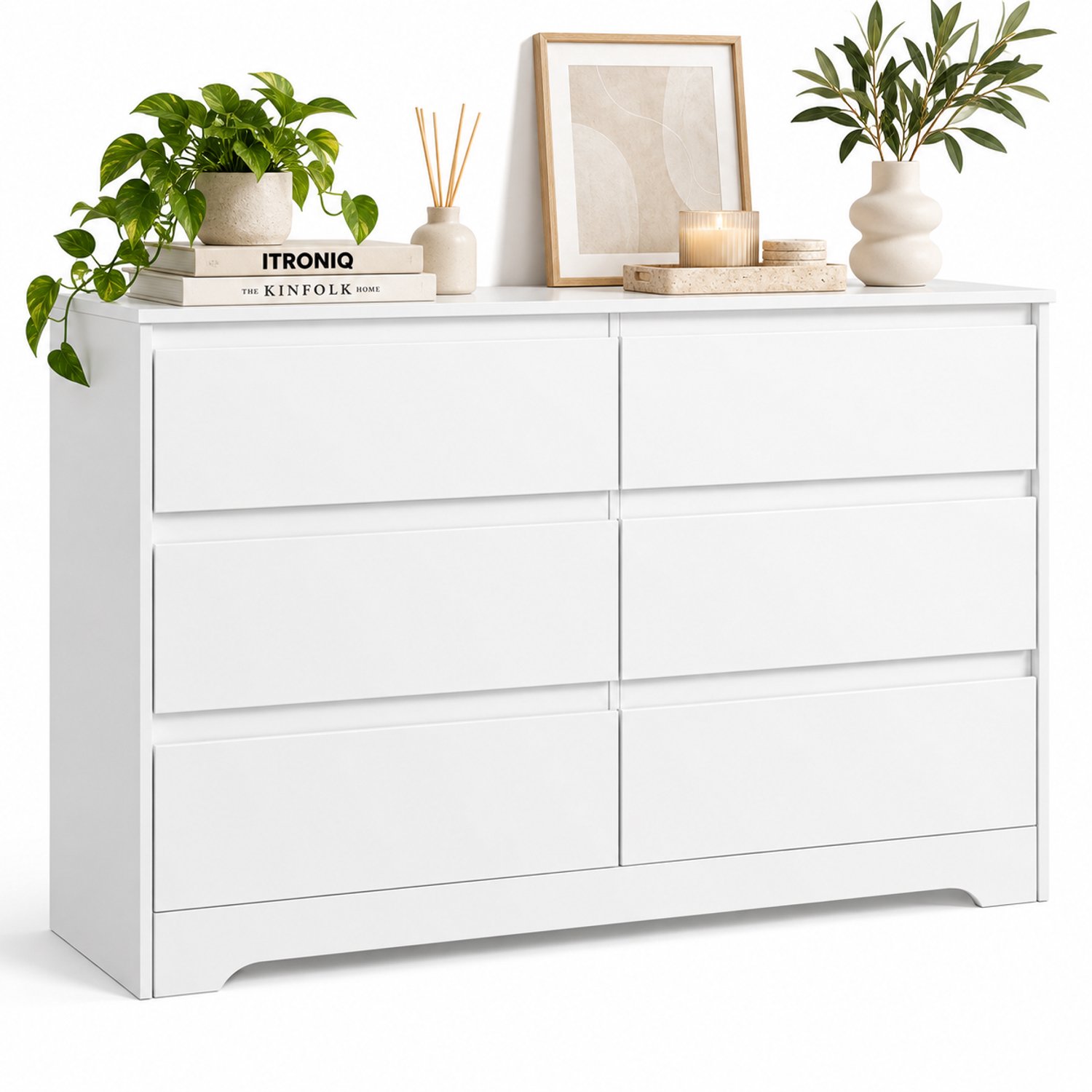 ITRONIQ Ladekast 6 Laden - Dressoir Kast Wit - Opbergkast Slaapkamer Woonkamer - Modern Design - Ruimtebesparend - 120x40x82 CM