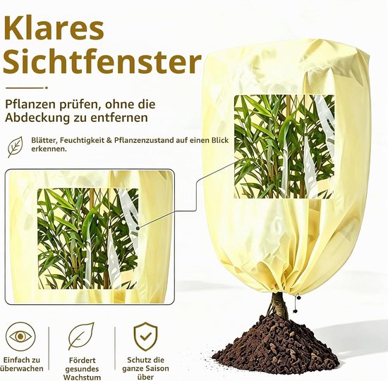 2x Winterbescherming voor planten met kijkvenster, vliesen vorstschutzhoes met koord, winterschutz voor kuipplanten, bomen, struiken en planten in de tuin — afbeelding 2