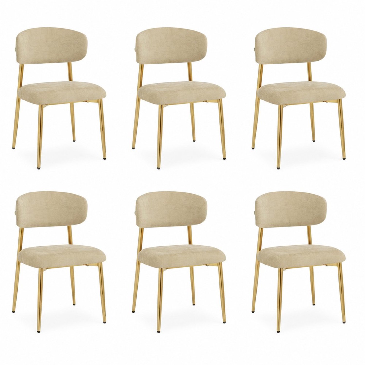 KOMHTOM 6 stuks moderne eetkamerstoelen, gestoffeerde stoelen met hoogteverstelling, goudkleurig frame, draagvermogen tot 125 kg, voor eetkamer, keuken (bruin) Bruin, goudkleurig