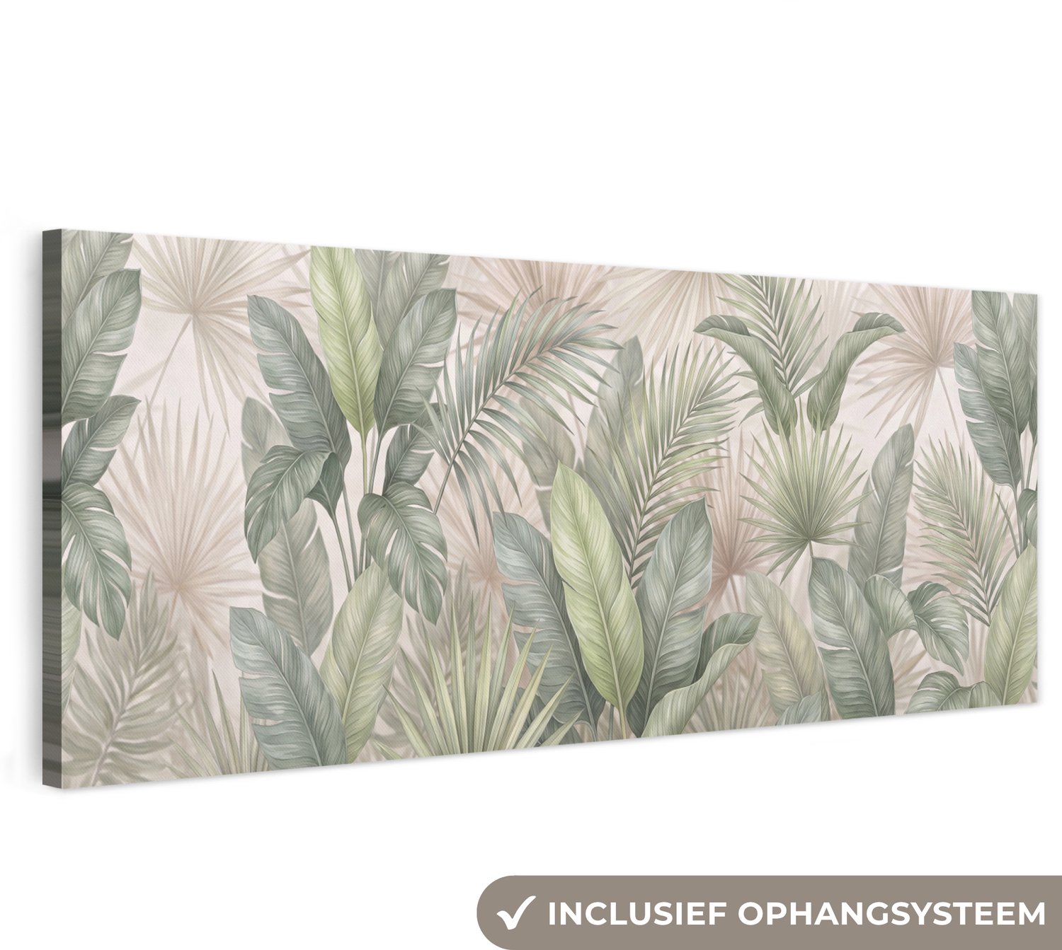 Canvas schilderij 300x100 cm - Exclusieve wanddecoratie Planten - Tropisch - Bladeren - Groen - Natuur - Muurdecoratie woonkamer - Slaapkamer decoratie - Kamer accessoires - Schilderijen op canvas