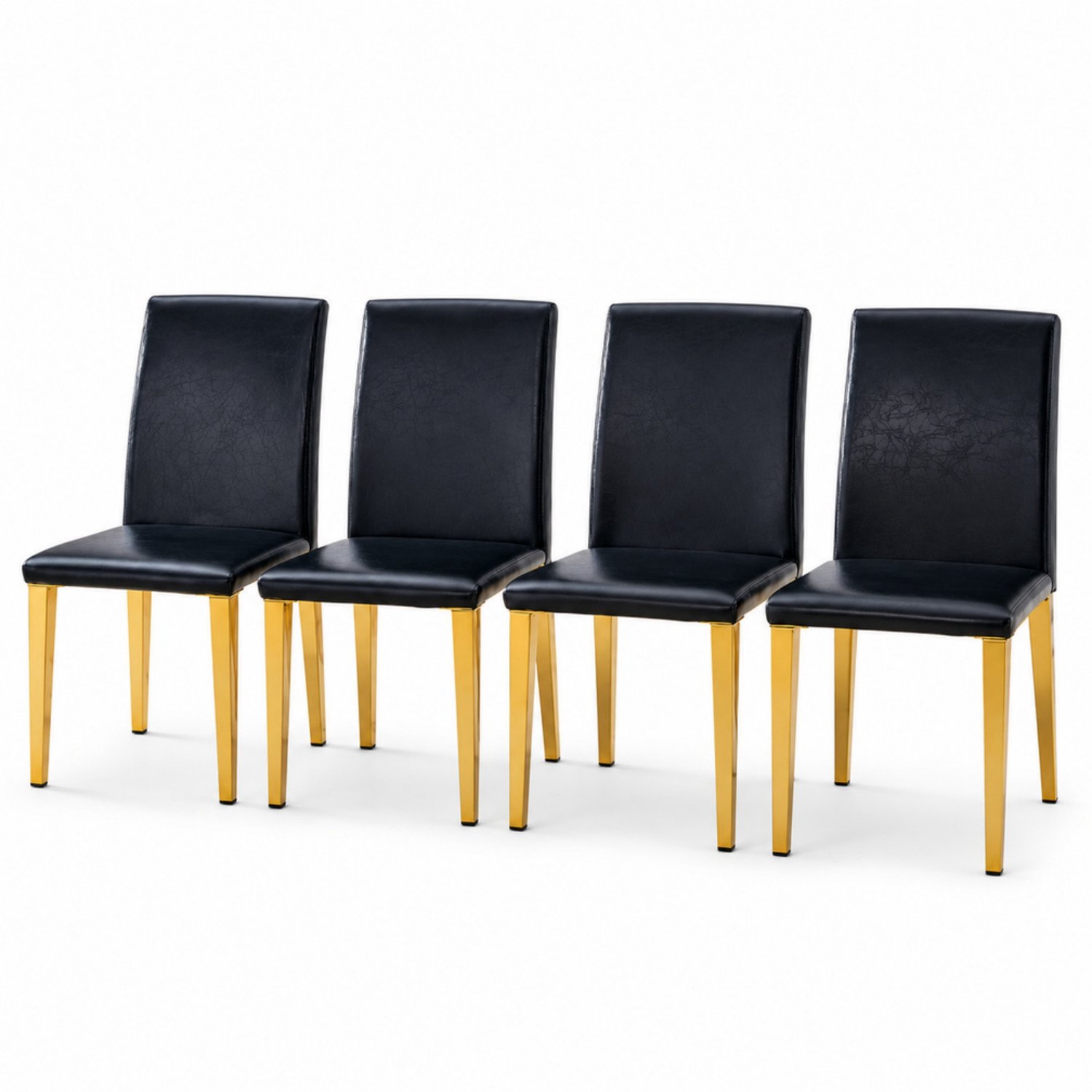 LONG DRAGON - Eetkamerstoelen - Set van 4 - Zwart + Goud - Kunstleer