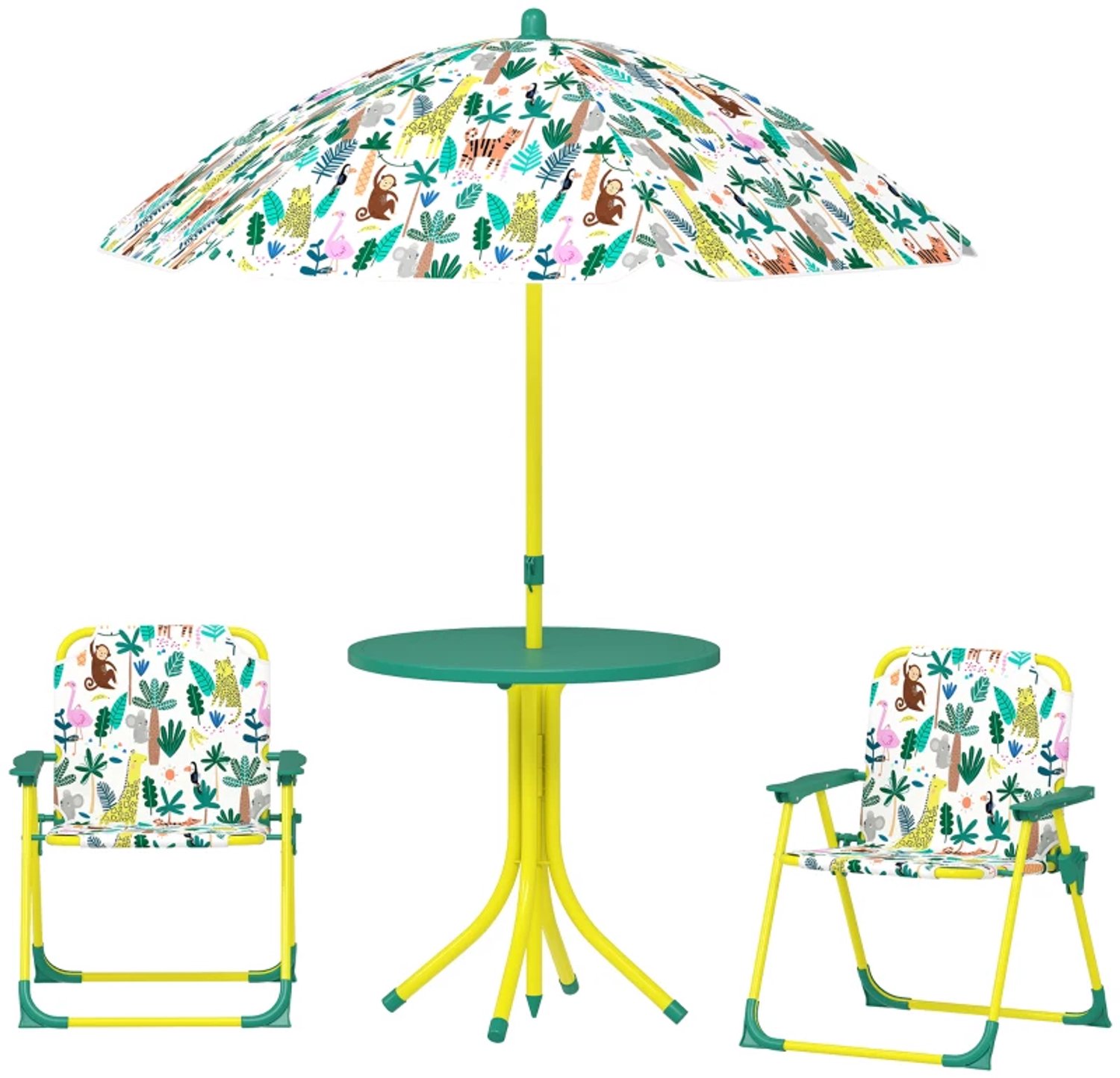Kinderzitgroep - 4-delige kinderzitset - Tafel met 2 klapstoelen - Afneembare parasol - Groen