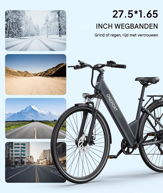 ONESPORT OT12 PRO Elektrische stadsfiets - 65 km actieradius -36V 13Ah Accu– Lage instap frame - 250W motor - Shimano 7 versnellingen - LCD - Grijs — afbeelding 3