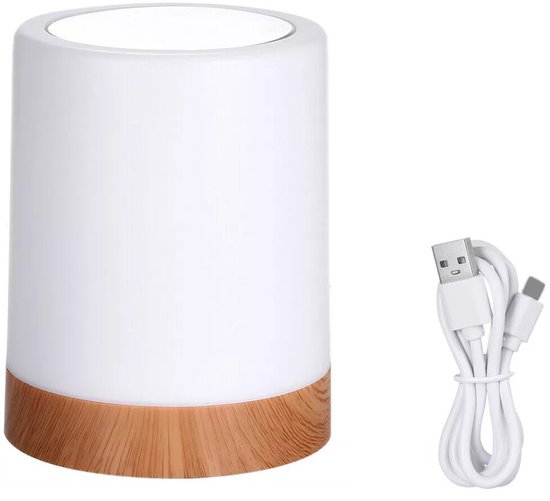 LED-nachtlampje - RGB-sfeerverlichting - Nachtlampje - Bureaulamp - Aanraakgevoelige dimfunctie - 7 kleuren - Creatief houtnerfdesign - USB-oplaadbaar — afbeelding 4