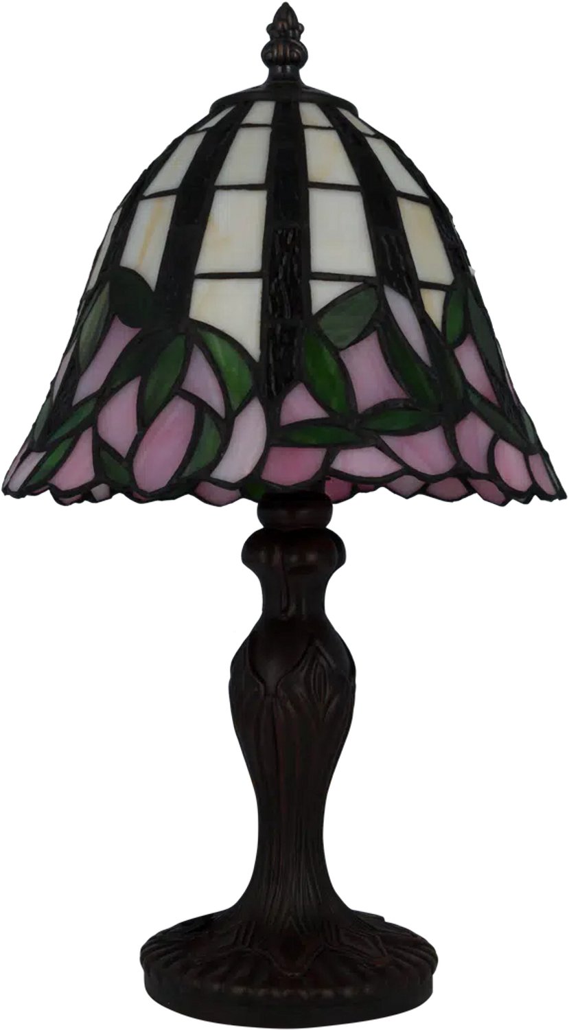 Tiffany tafellamp natuur - Roze-crème-groen - Ø 20 - Glas in lood - Warm licht - Bloemmotief | RORUVERA