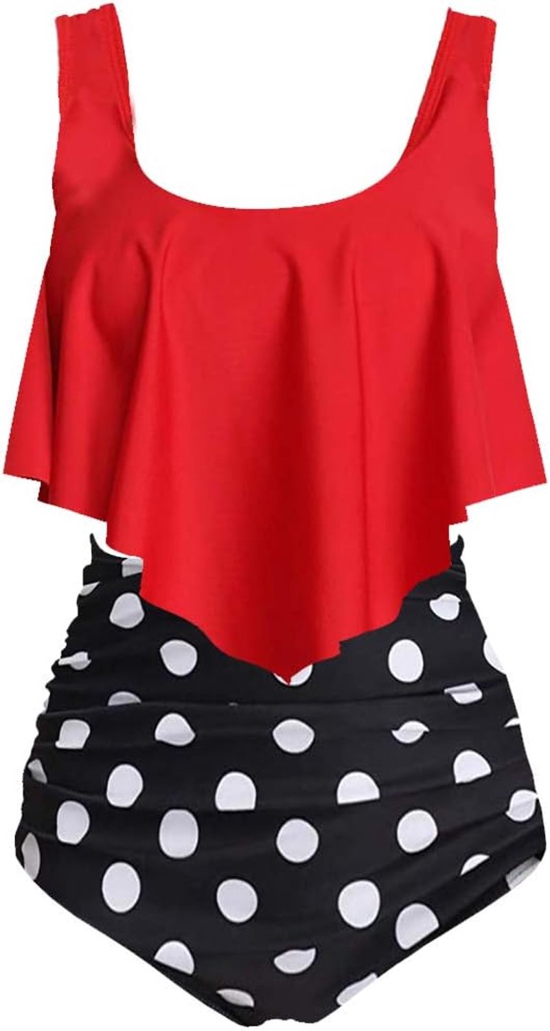 Badpak met ruffle en hoge taille
