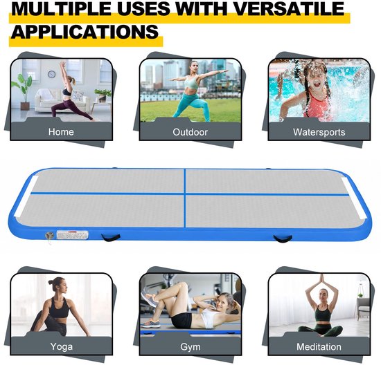 Opblaasbare turnmat, 2 m/3 m/4 m/5 m/6 m, 10 cm hoog, luchttrainingsmat met luchtpomp, voor familiegebruik, yoga, water, dans, 5 m x 1 m x 20 cm, blauw — afbeelding 5