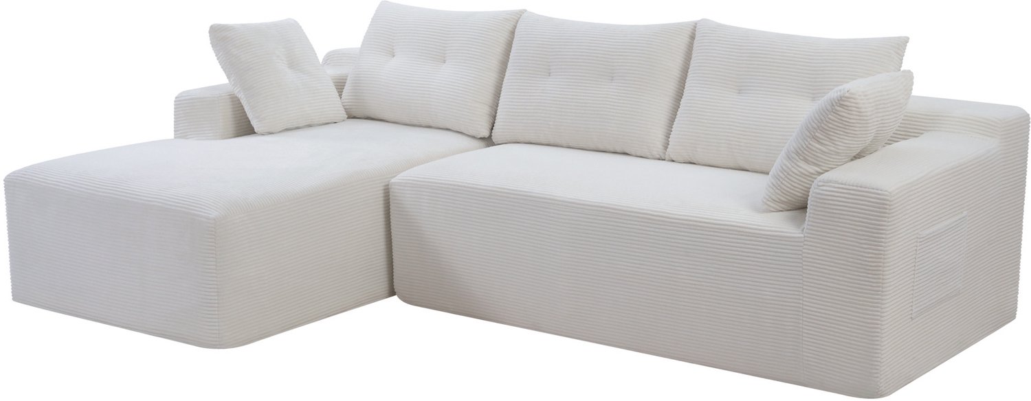 REDOM Modulaire hoekbank 256 x 161 x 82 cm - 4-zits met armleuningvak - Wit