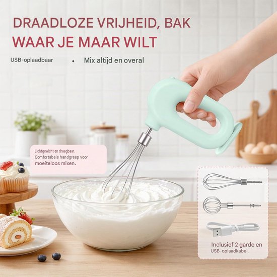 Draadloze Handmixer – Elektrische Mini Garde met 4 Snelheden – Handgarde voor Eieren, Melk, Saus en Beslag – Groen van QTTVBTNA — afbeelding 4