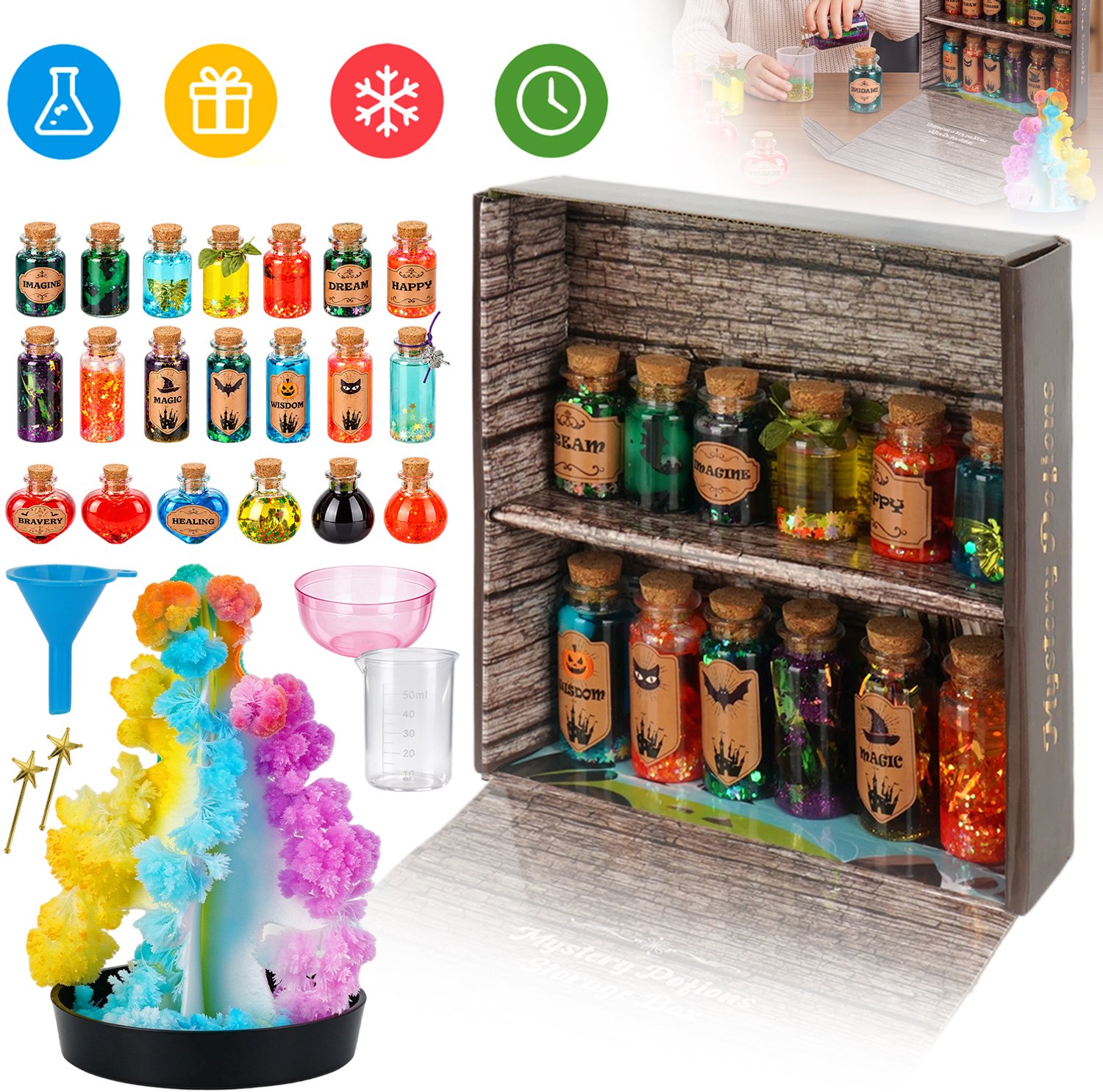 Magische Toverdrank Set met 20 Flessen - Creatieve Knutselset & Experimenteerset voor Kinderen - Kerstcadeau & Sinterklaascadeau - DIY Magie Speelgoed voor Meisjes & Jongens