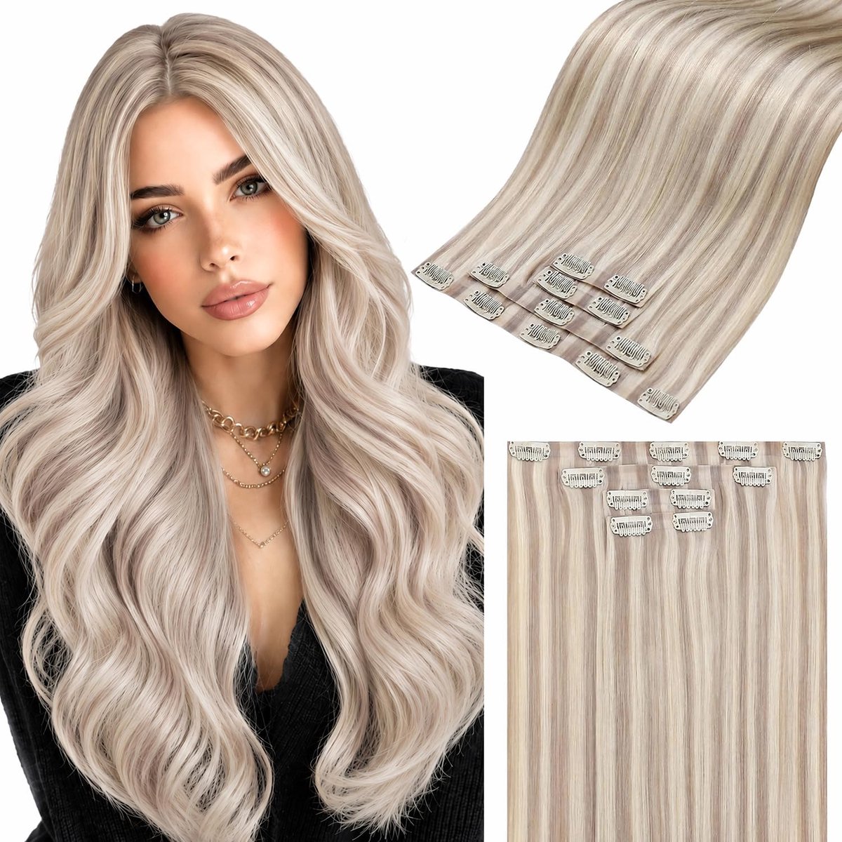 Clip in Hair Extensions Human Hair Blond 4PCS 100g 55cm