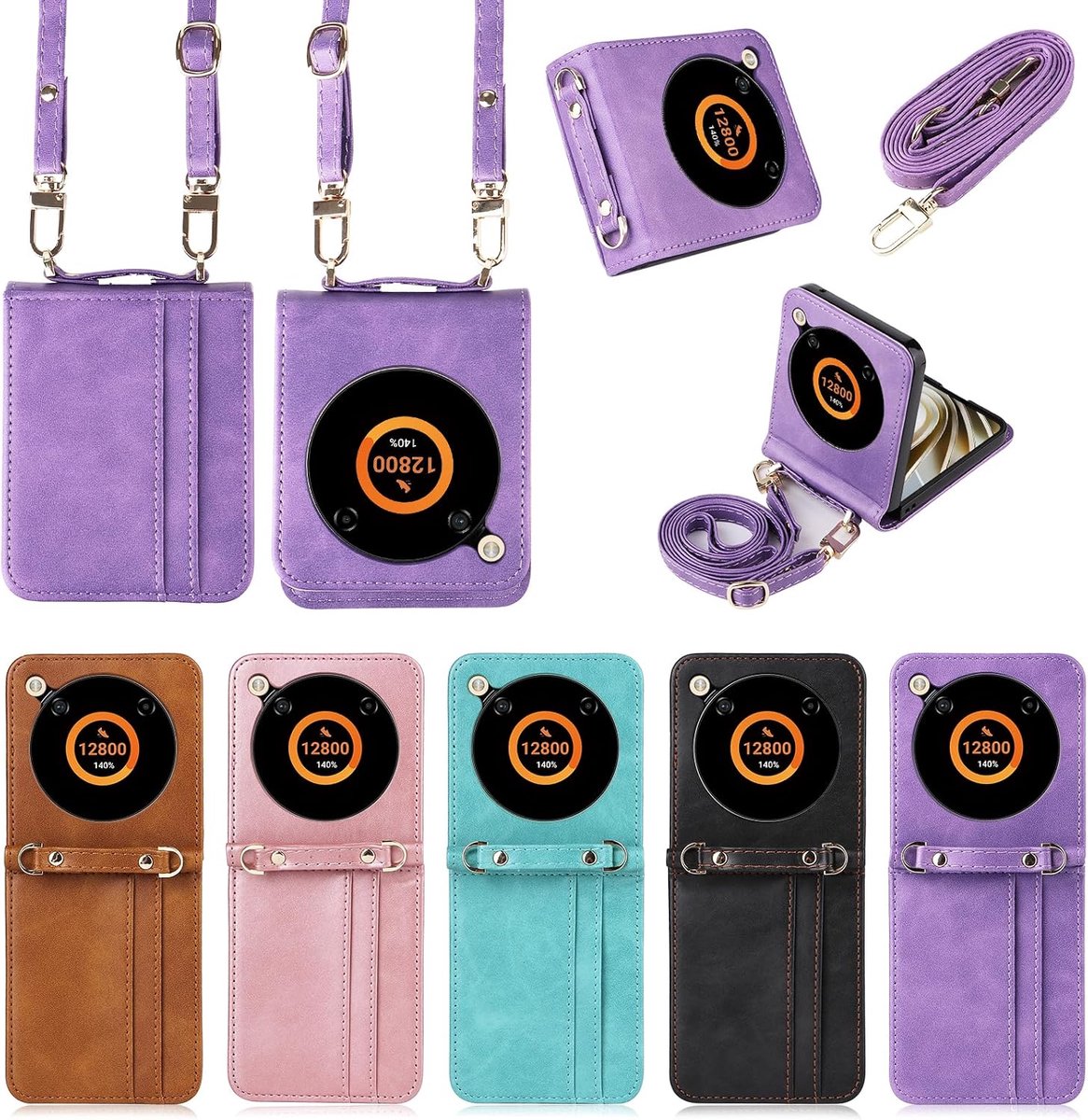 Libero Flip/Nubia Flip-behuizing [Wallet Case] [Schouderriem] [Kaartsleuven] [Praktische Koffer] Compatibel met ZTE Libero Flip/Nubia Flip-smartphone, Paars