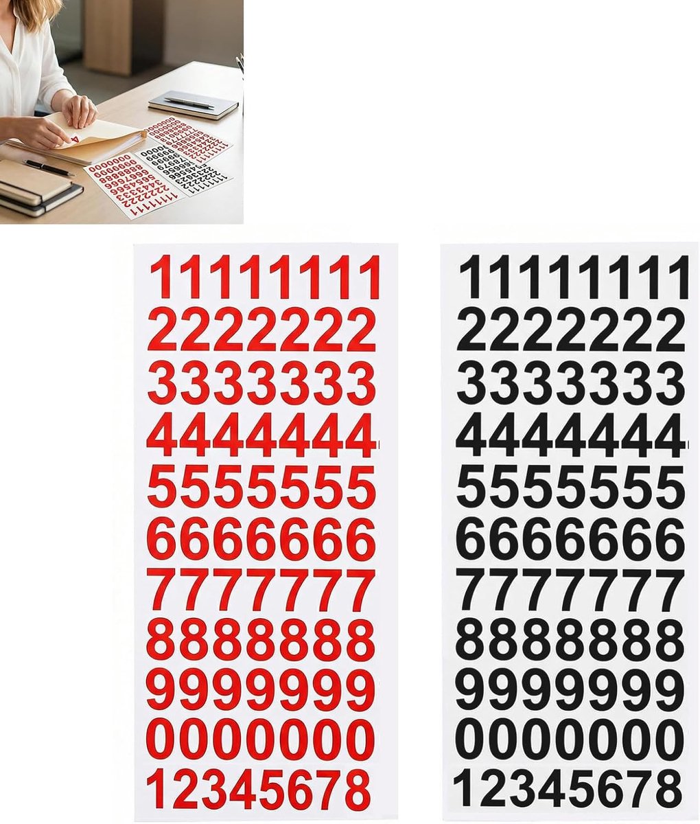 Stickers, waterdicht, 1,5 cm, 2 stuks, 80 stuks, hoge kwaliteit, cijfers 0 tot 9, weerbestendig, eenvoudige bediening voor boten, auto's, vitrines en panelen, rood en zwart