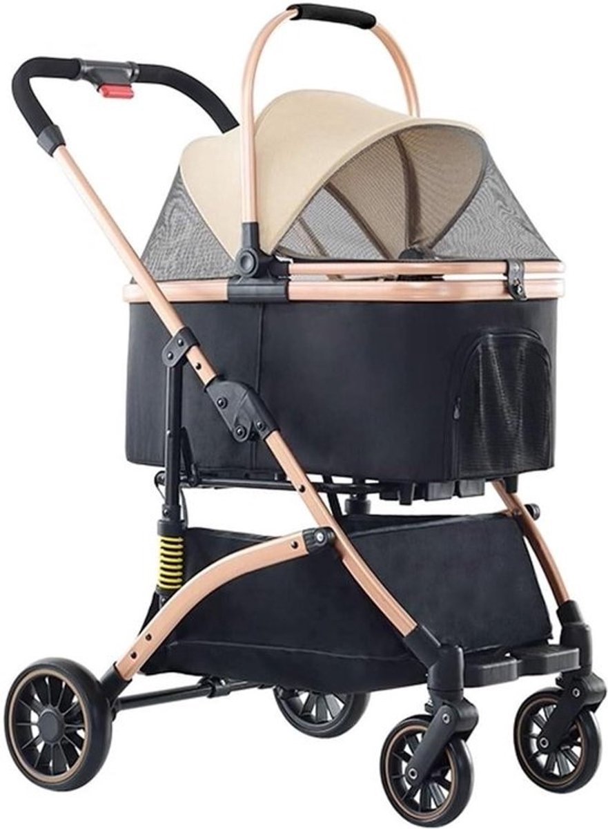 Huisdierenbuggy - Reismand Hond - Comfortabel Reizen - 4-wiel Stabiel - 67x57x98 cm - Goudkleurig
