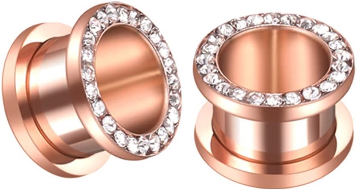 Dailygoods- Oortunnels Rosé Verguld - Oortunnels met Strass - Pluggen - Hypoallergeen - Roestvrij Staal - Duurzaam Sieraad - Oorbellen